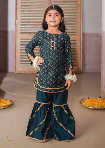 3 Piece Printed Rawsilk Gharara kk-5642