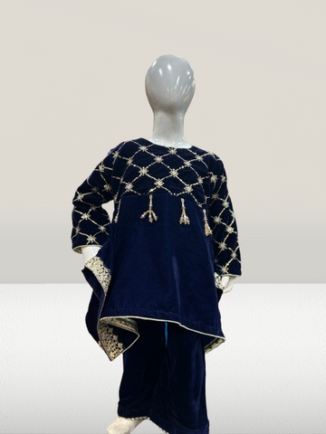 Girls’ 3-Piece Velvet Suit with Net Dupatta kk-5595