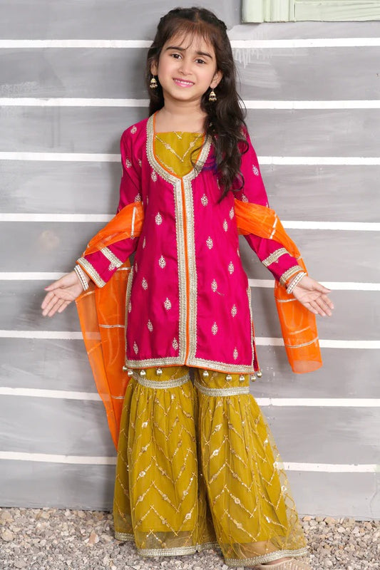 Girls Fancy Gharara 3 Piece Suit-KK9770