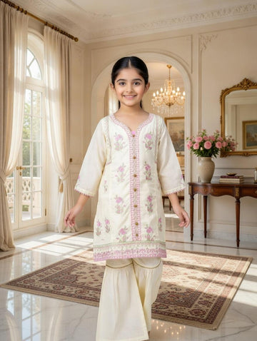 Girl’s Cotton 3-Piece Suit with Pink Dupatta-kk5710