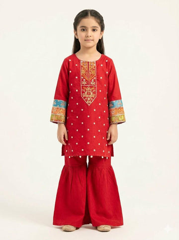 Girl’s Cotton 3-Piece Suit with Dupatta-KK5390