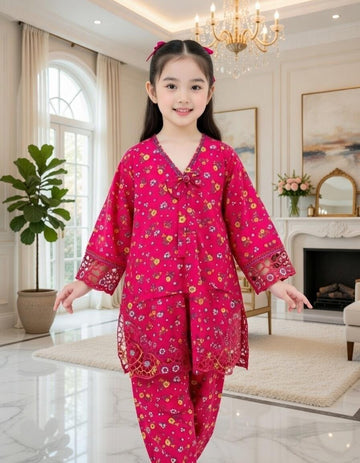 Girls Cotton 3 Piece Suit with Green Dupatta-kk5501