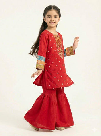 Girl’s Cotton 3-Piece Suit with Dupatta-KK5390